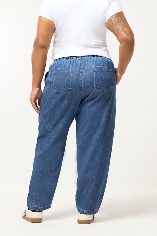 YOURS Plus Size Blue Paperbag Waist Straight Leg Jeans | Yours Clothing 2