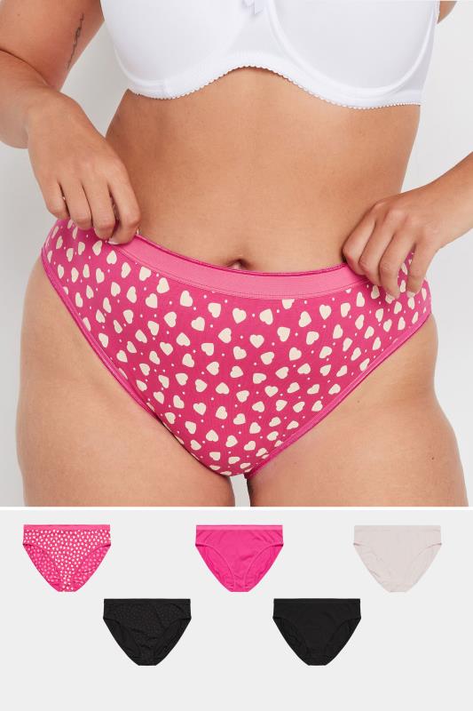 Plus Size  YOURS Curve 5 PACK Pink Heart Print Full Briefs