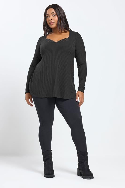 YOURS Plus Size Black Lace Insert Swing Top | Yours Clothing 1