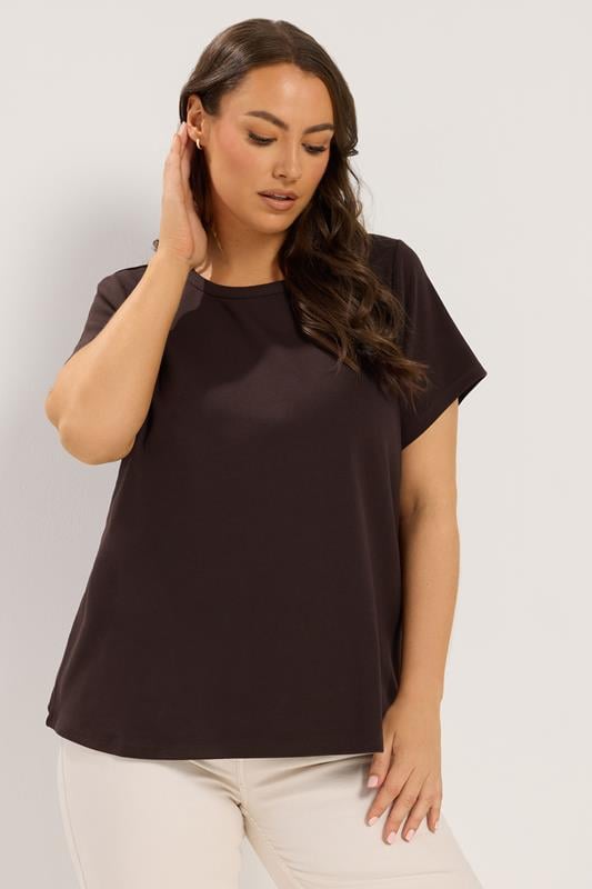  YOURS Curve Chocolate Brown Interlock T-Shirt