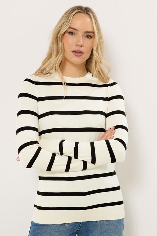  LTS Tall Ivory White Stripe Fine Knit Jumper