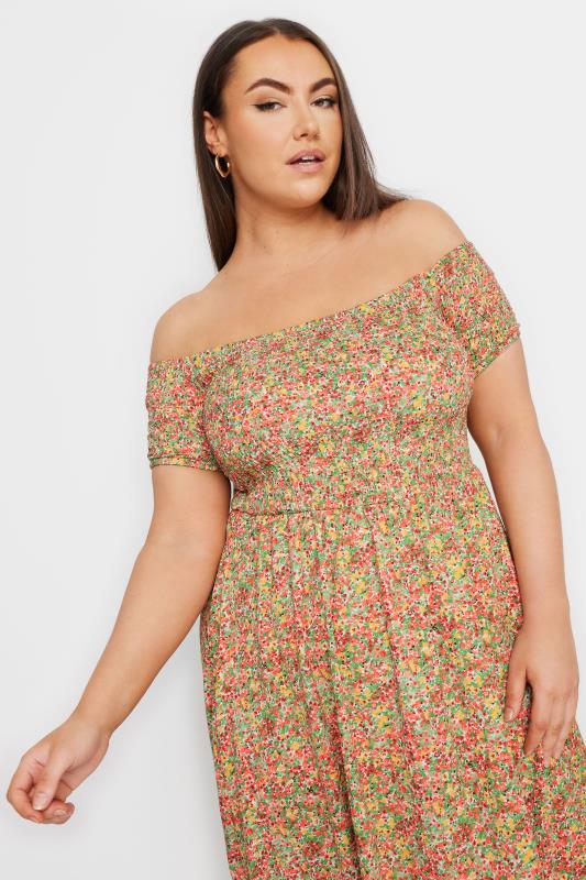 YOURS Plus Size Pink Ditsy Floral Shirred Midaxi Dress | Yours Clothing 4