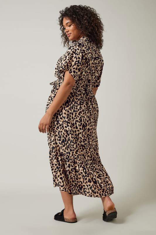 EVANS Plus Size Brown Leopard Print Midi Shirt Dress | Evans 3