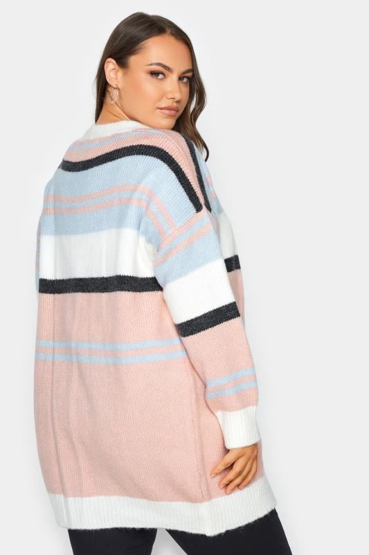 YOURS Plus Size Pink Colour Block Striped Cardigan | Yours Clothing 3