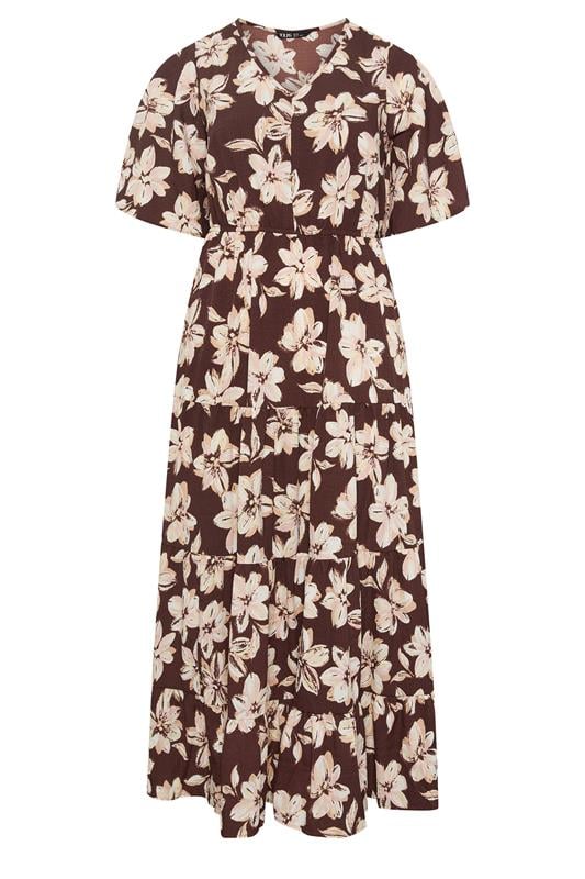 YOURS Curve Brown Floral Tiered Maxi Dress | Yours Clothing 5