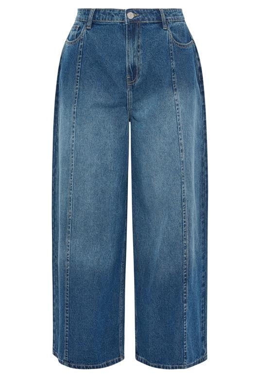 YOURS Plus Size Blue Palazzo Front Seam Wide Leg Jeans | Yours Clothing 5