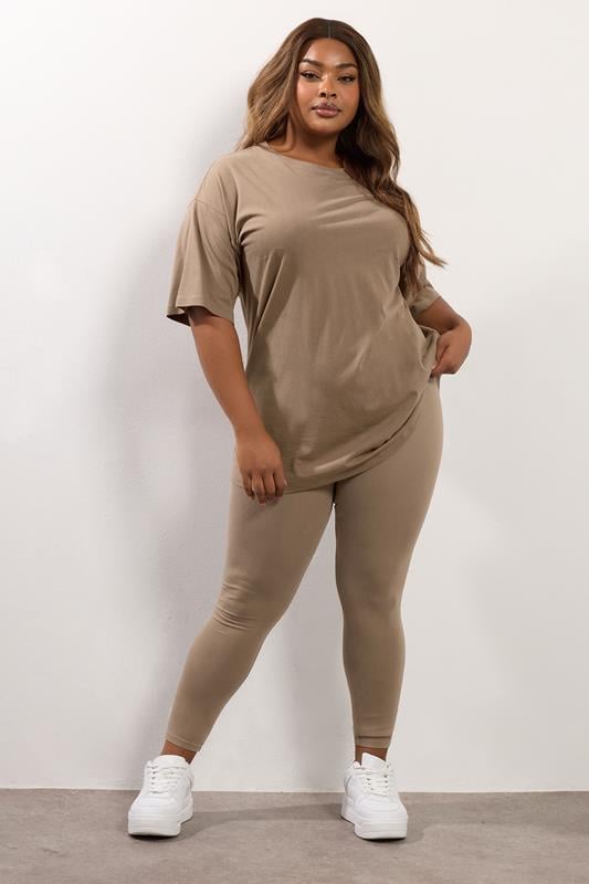YOURS Plus Size Natural Brown Relaxed Longline T-Shirt | Yours Clothing 1