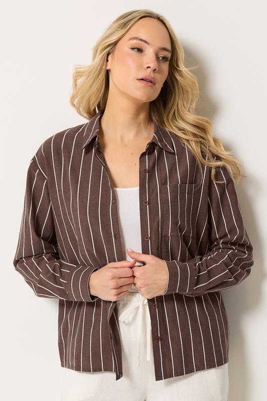 LTS Tall Chocolate Brown Stripe Linen Shirt