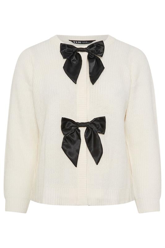 YOURS Plus Size Ivory White Pearl Bow Front Through Cardigan 5