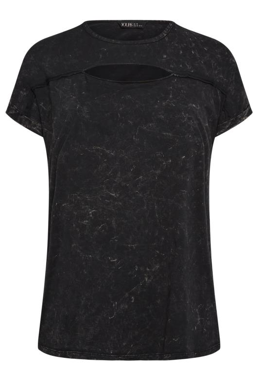 YOURS Plus Size Curve Black Acid Wash Cut Out T-Shirt | Yours Clothing  6