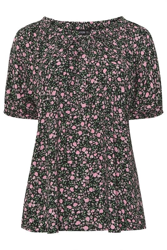 YOURS Plus Size Pink Textured Ditsy Floral Print Top | Yours Clothing 5