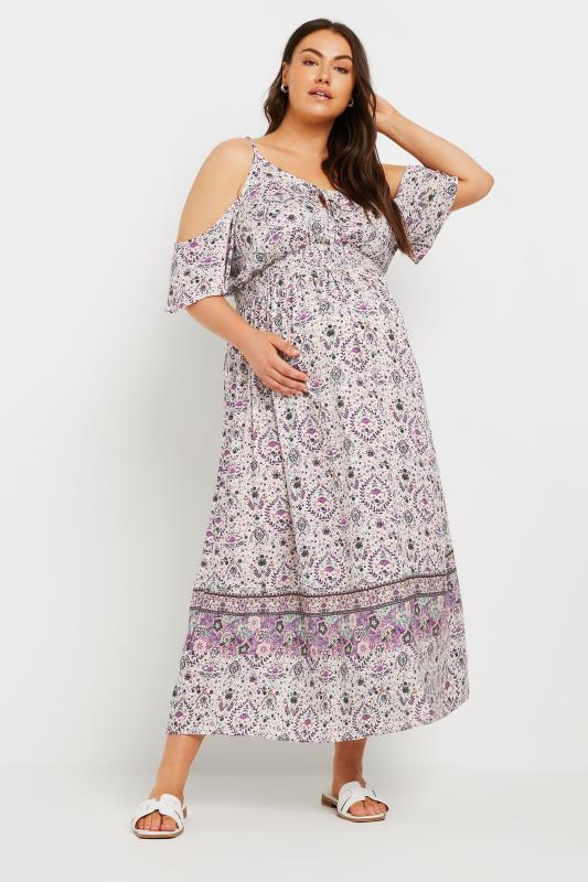 BUMP IT UP MATERNITY Plus Size Ivory White Paisley Print Maxi Dress | Yours Clothing 2