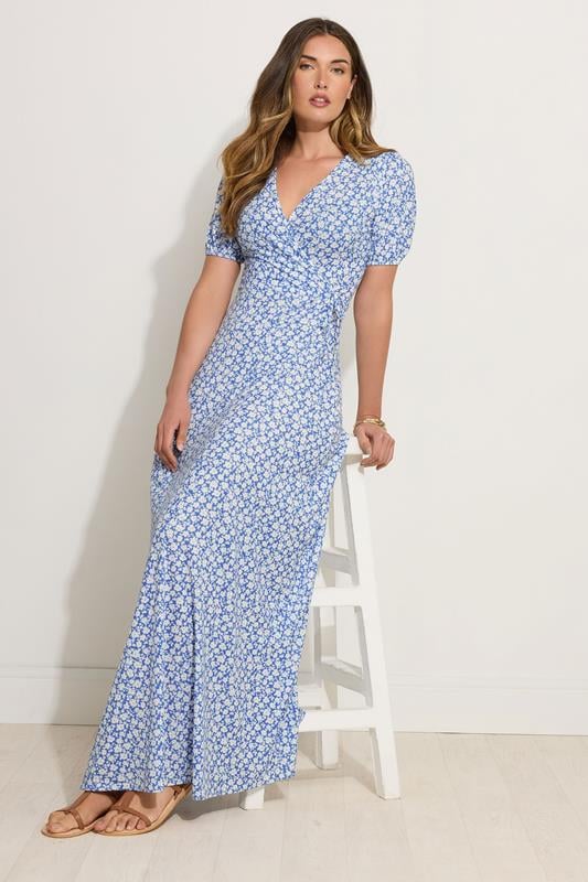 LTS Tall Blue Ditsy Floral Print Wrap Maxi Dress | Long Tall Sally 2