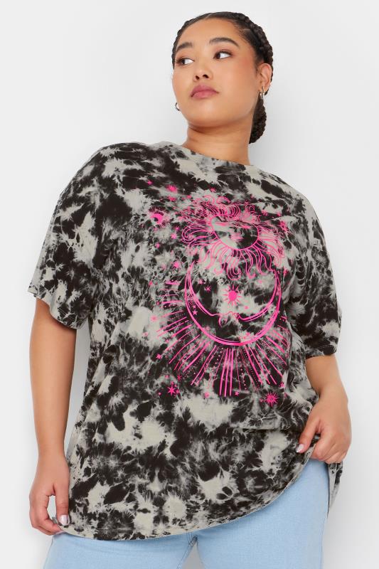 YOURS Plus Size Black Astrology Print Tie Dye T-Shirt | Yours Clothing 1
