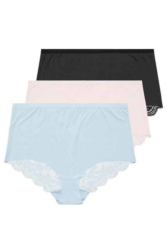  YOURSET 3 PACK Curve Pink & Blue Lace Full Briefs