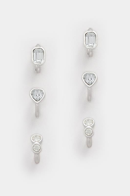  YOURSET 3 PACK Silver Tone Stone Hoop Earrings