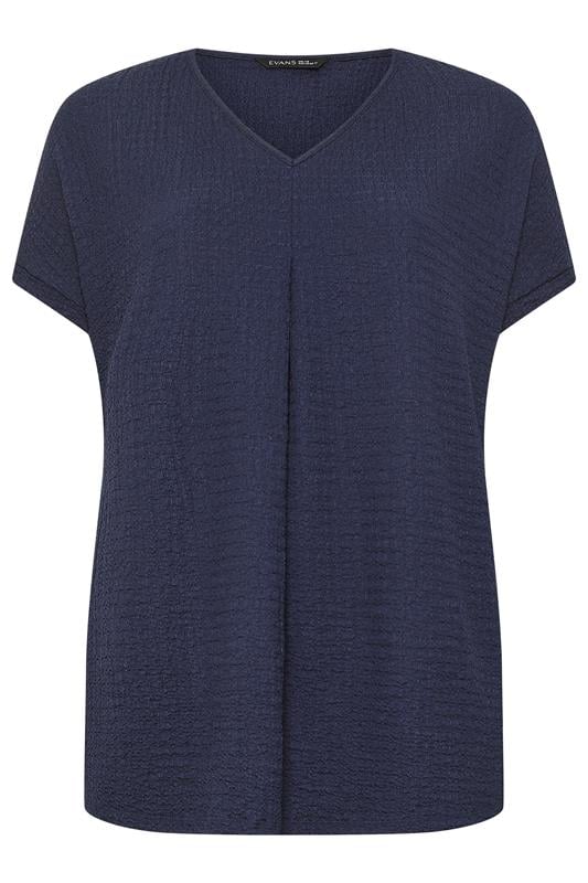 EVANS Plus Size Navy Blue Plisse Pleat Top | Evans 5