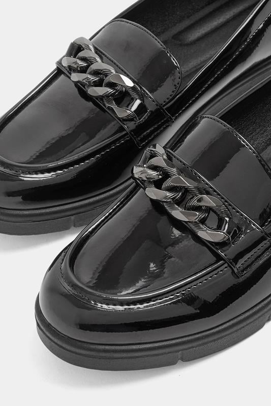 Black Chain Detail Flatform Loafers In Wide E Fit | Yours Clothing 3