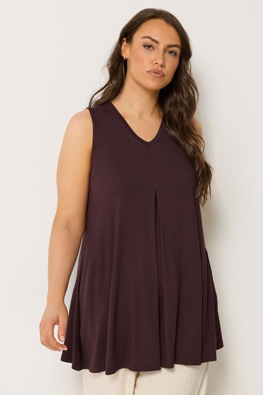 YOURS Curve Chocolate Brown Pleat Front Vest Top