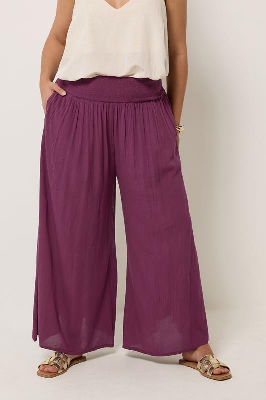  YOURS Curve Burgundy Red Shirred Trousers