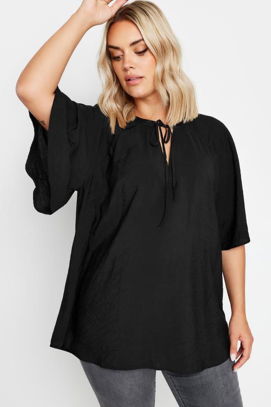 Plus Size  YOURS Curve Black Tie Neck Angel Sleeve Blouse