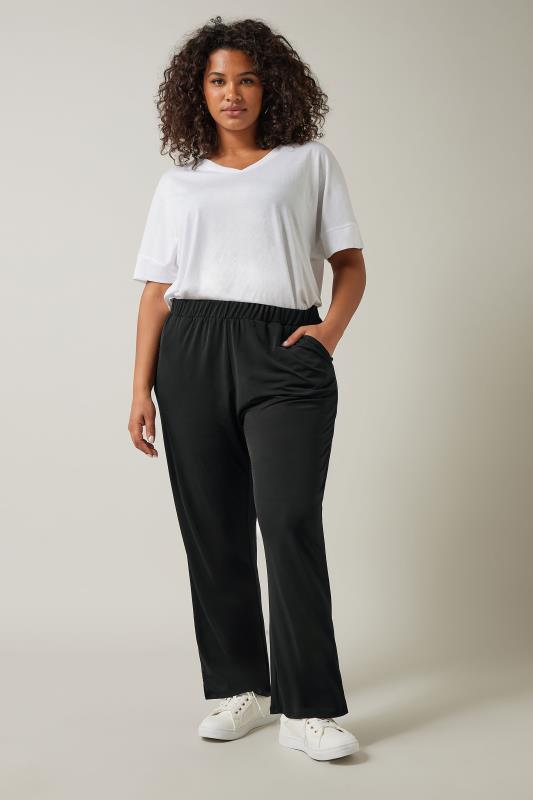 EVANS Plus Size Black Wide Leg Jersey Trousers | Evans 2