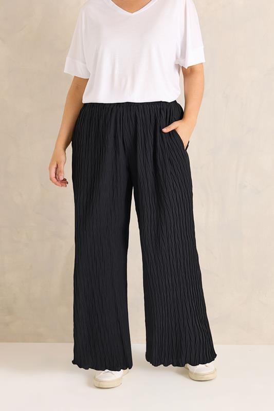 Plus Size  EVANS Curve Black Textured Wide Leg Trousers