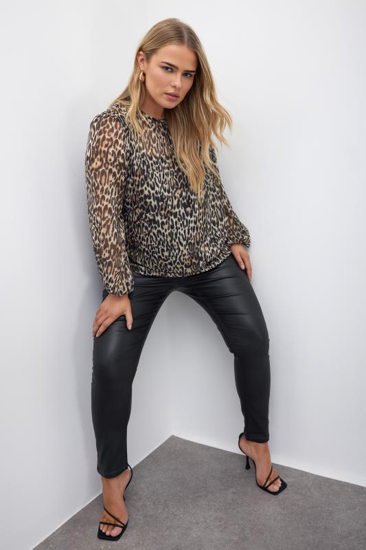 YOURS LONDON Plus Size Natural Brown Leopard Print Metallic Chiffon Blouse | Yours Clothing  1