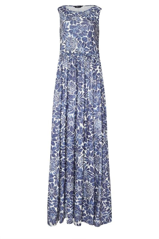 LTS Tall Blue Floral Print Sleeveless Maxi Dress | Long Tall Sally 1
