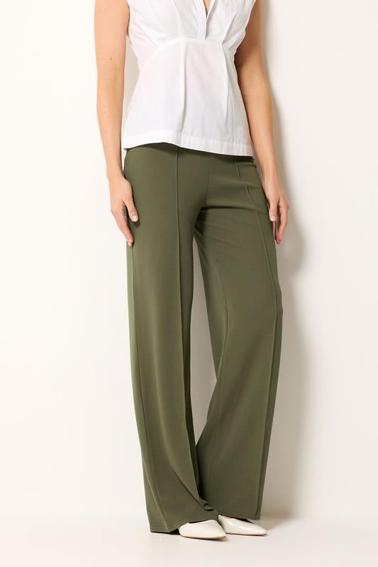 LTS Tall Women's Khaki Green Textured Pleated Wide Leg Trousers | Long Tall Sally 1
