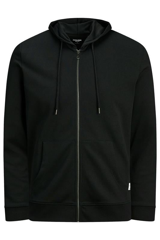 JACK & JONES Big & Tall Black Plain Zip Through Hoodie | BadRhino 2