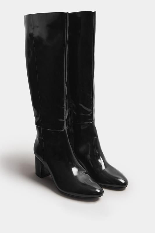  LTS Black Patent Knee High Block Boots