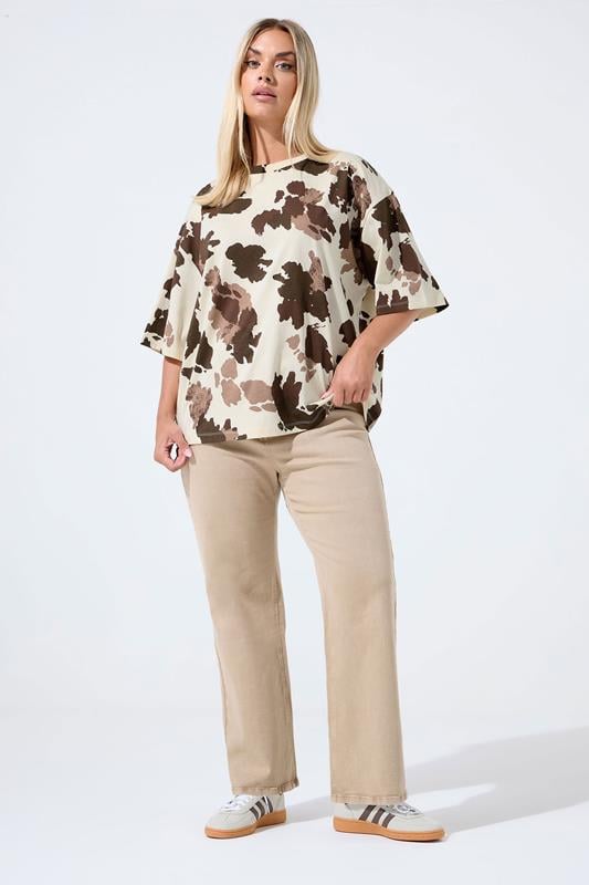 LIMITED COLLECTION Plus Size Natural Brown Cow Print T-Shirt | Yours Clothing   2