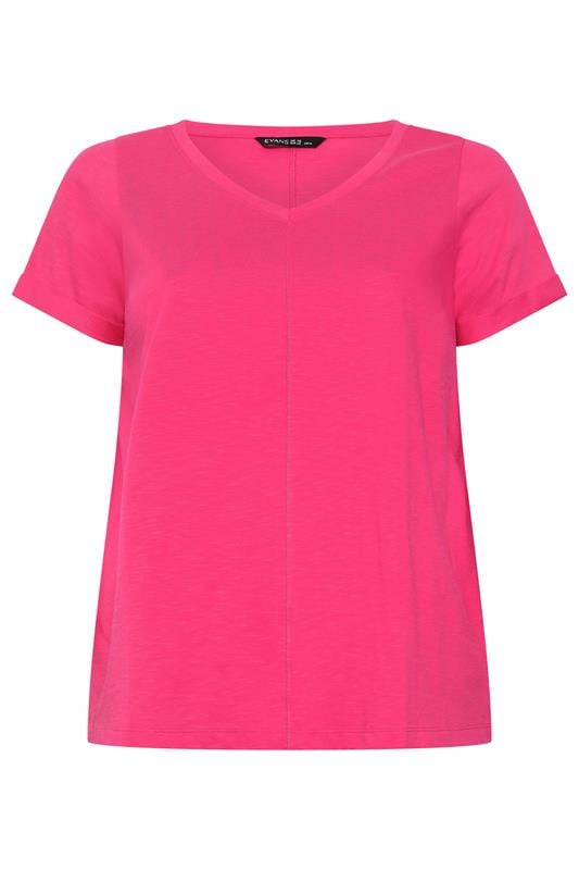 EVANS Plus Size Hot Pink Cotton T-Shirt | Evans 5
