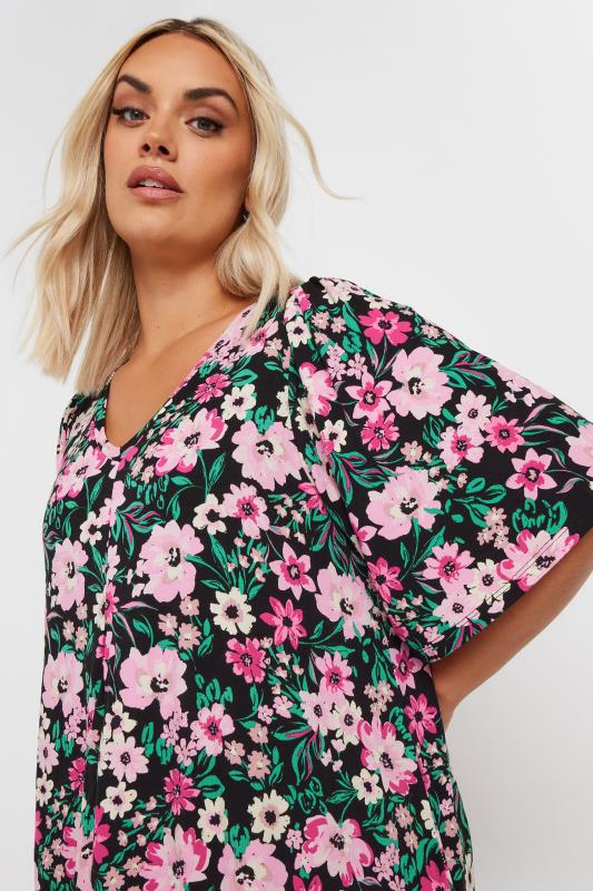 YOURS Plus Size Black Floral Print Angel Sleeve Swing Top | Yours Clothing 4