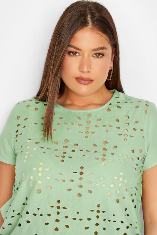 LTS Tall Women's Green Broderie Front T-Shirt | Long Tall Sally 4