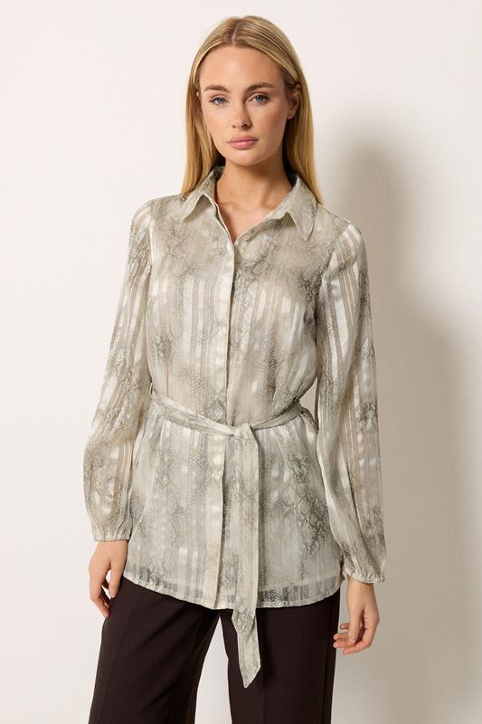 STAR Grey Snake Print Tie Belt Longline Shirt