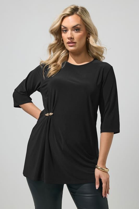 YOURS LONDON Curve Black Buckle Detail Top