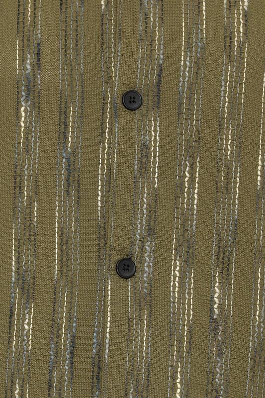 BadRhino Big & Tall Khaki Green Knitted Detail Revere Shirt | BadRhino 7