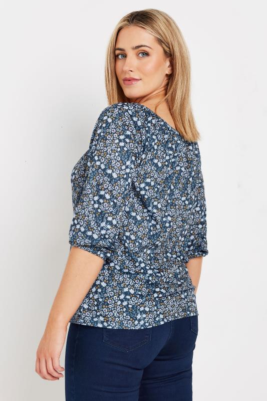 M&Co Navy Blue Ditsy Print Tie Neck Top | M&Co 4