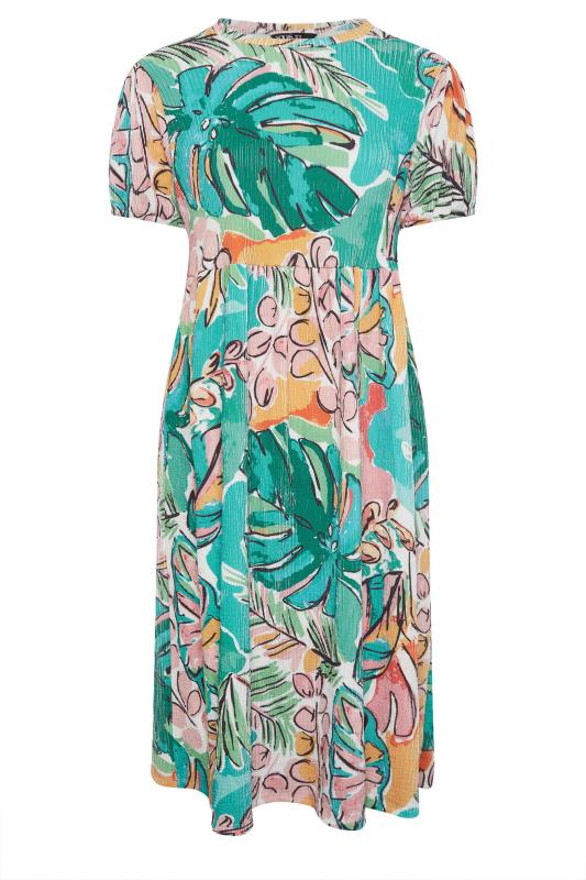 YOURS Plus Size Blue Leaf Print Crinkle Smock Dress | Yours Clothing 5