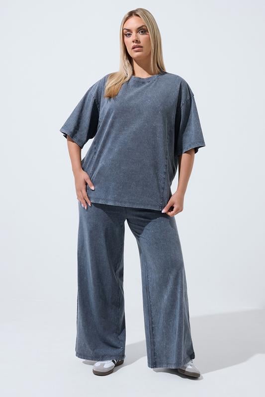  LIMITED COLLECTION Curve Grey Acid Wash Wide Leg Trousers