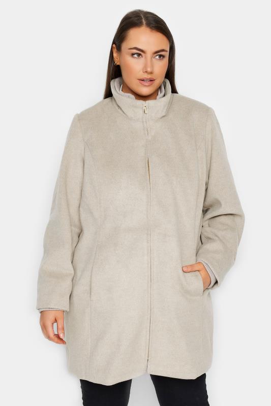 Plus Size  Avenue Neutral Faux Wool Zip Coat