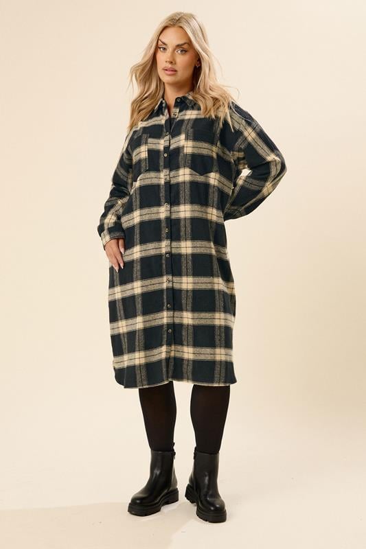 YOURS Curve Black & Brown Longline Check Shirt