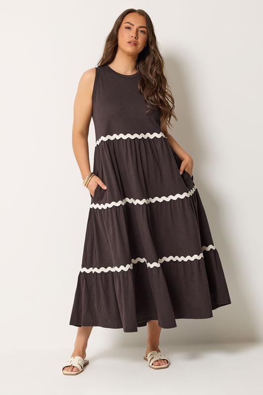  YOURS Curve Chocolate Brown Swirl Trim Maxi Dress
