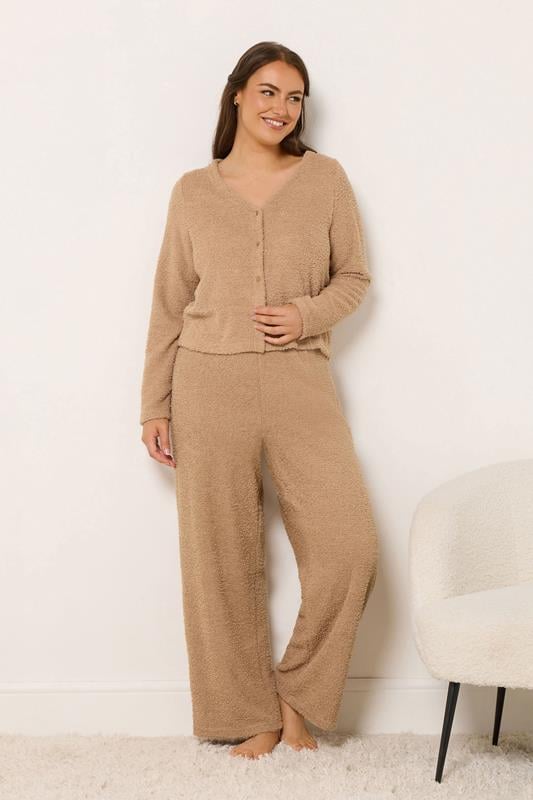Plus Size  YOURS Curve Camel Brown Chenille Wide Leg Trousers