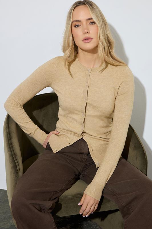  LTS Tall Neutral Brown Crew Neck Button Cardigan