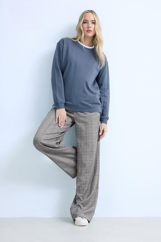 LTS Tall Grey Check Elasticated Wide Leg Trousers