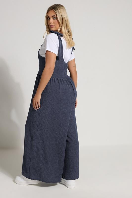 YOURS Plus Size Navy Blue Textured Wide Leg Jumpsuit | Yours Clothing 3