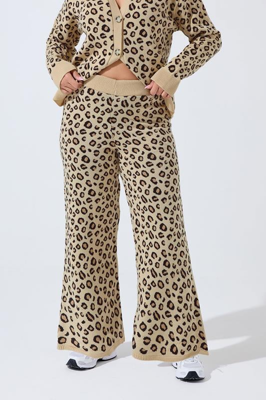 LIMITED COLLECTION Plus Size Natural Brown Leopard Print Wide Leg Trousers | Yours Clothing  1